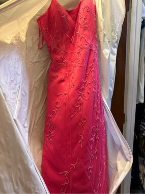 Precious Formals Hot Pink Beaded Vine Prom Dress